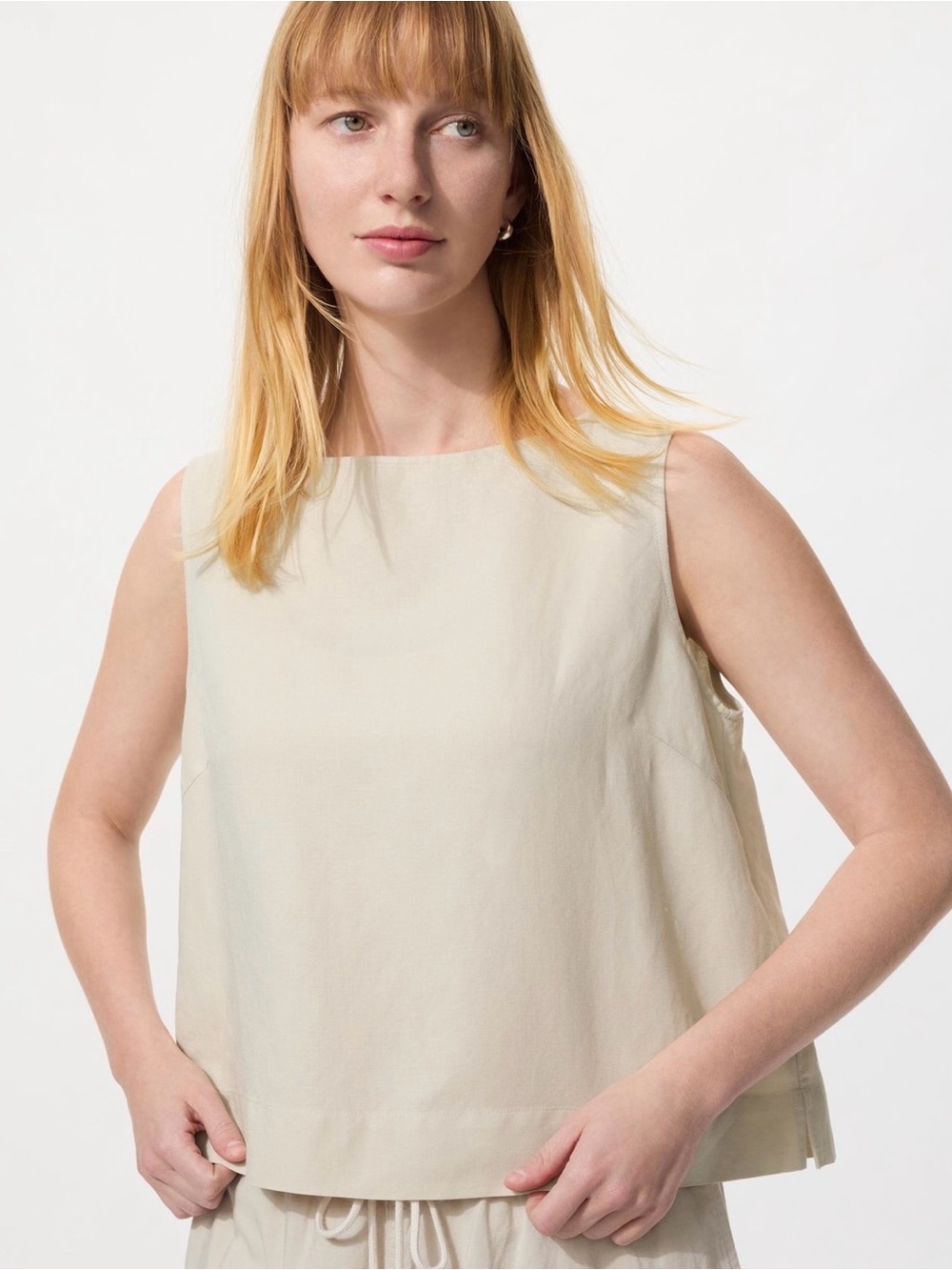 Uniqlo Linen Blend Blouse in Natural Color Size Large